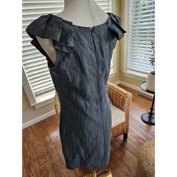 J. Crew Ruffled Linen Blend Shift Dress Women's Size 6 Gray Pockets - Picture 5 of 10